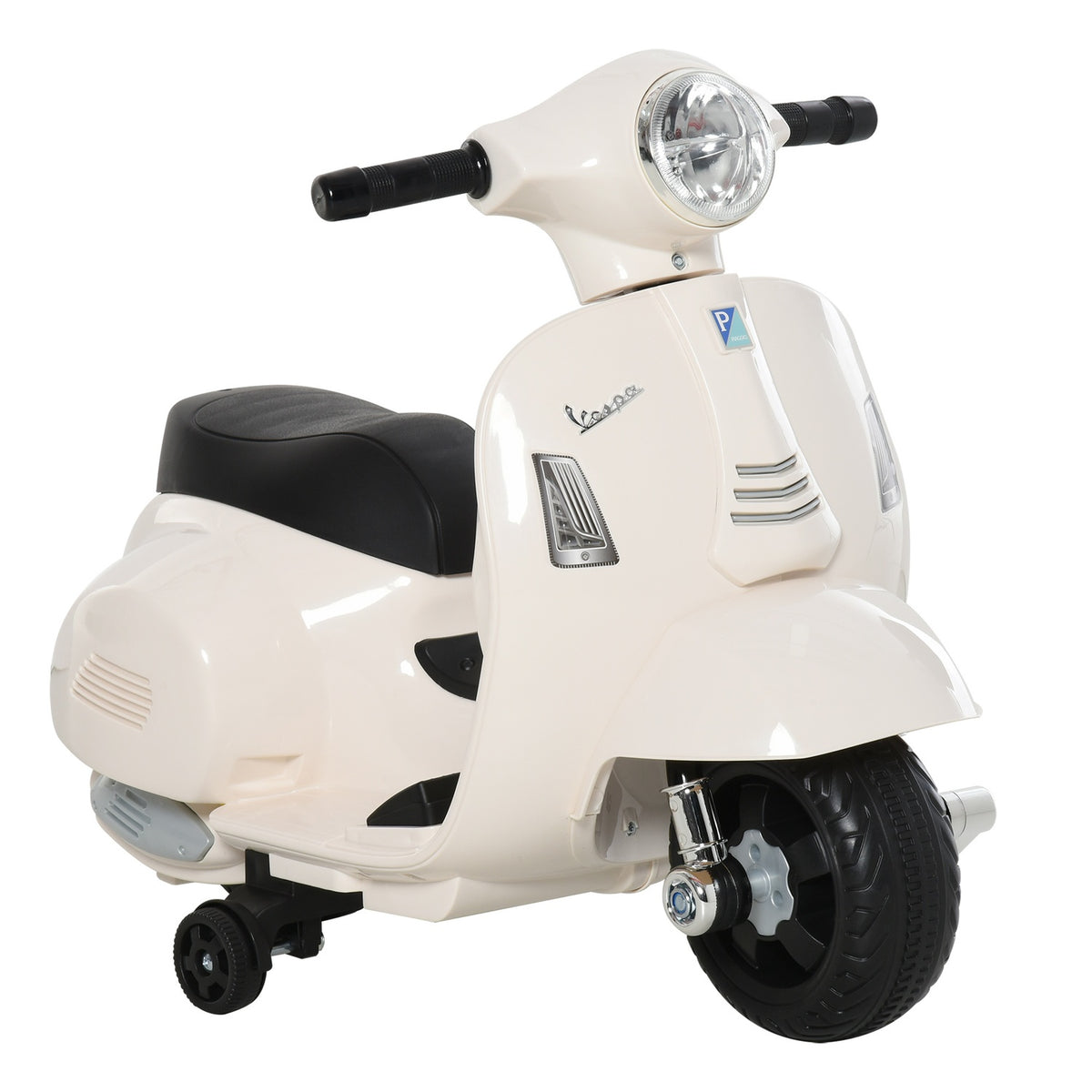 Vespa Electric Motorcycle Children'S Motorcycle, 18-36 Months, 3 Km/H, Led Light & Sound, Pp Plastic & Metal, White, 66.5X38X52Cm