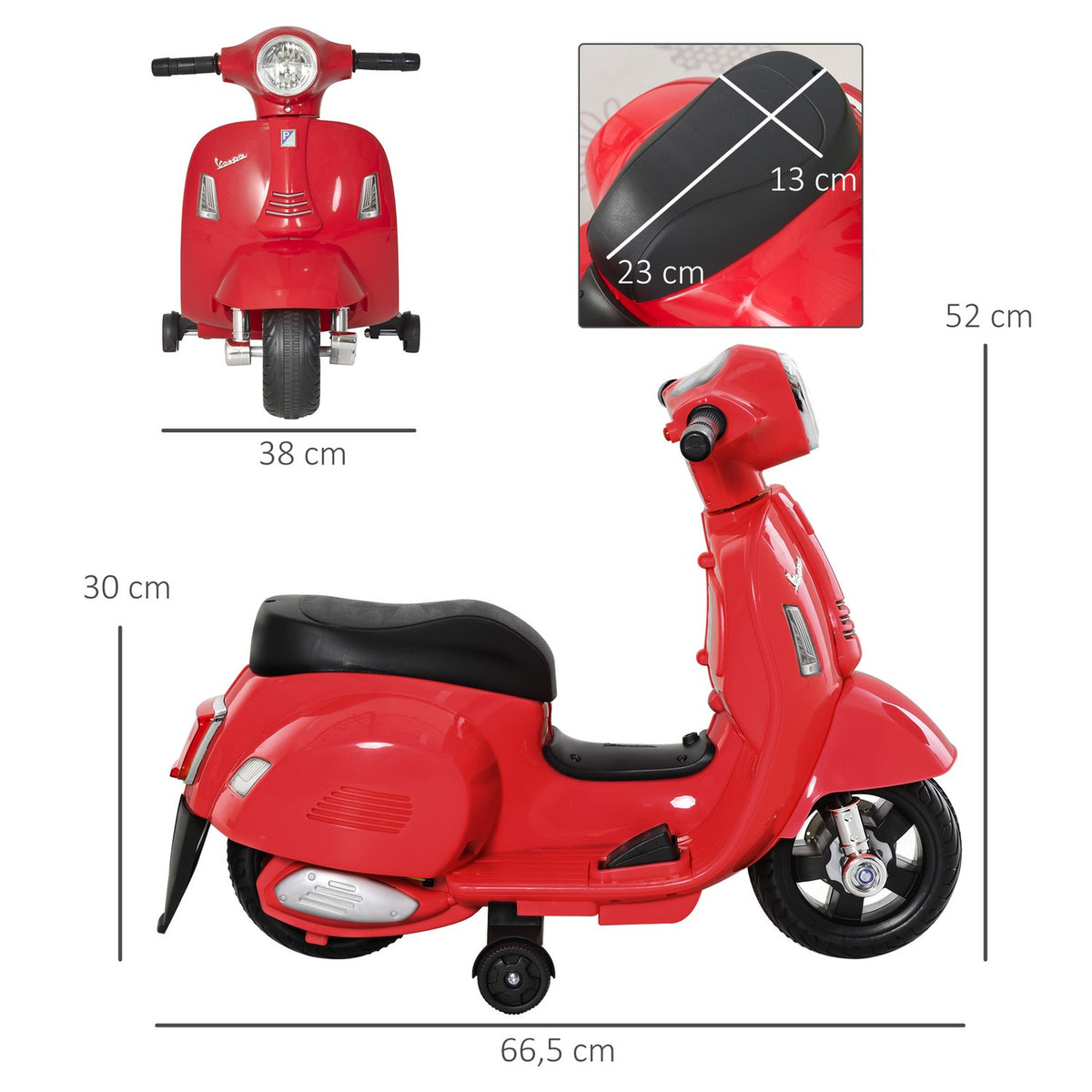 Vespa Electric Motorcycle Children'S Motorcycle Electric Vehicle 18-36 Months 3 Km/H Led Light Sound Pp Plastic Metal Red 66.5 X 38 X 52 Cm