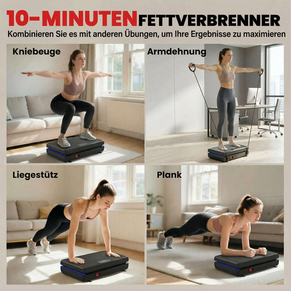 Vibration Plate with 120 Levels, Resistance Bands, LED Display