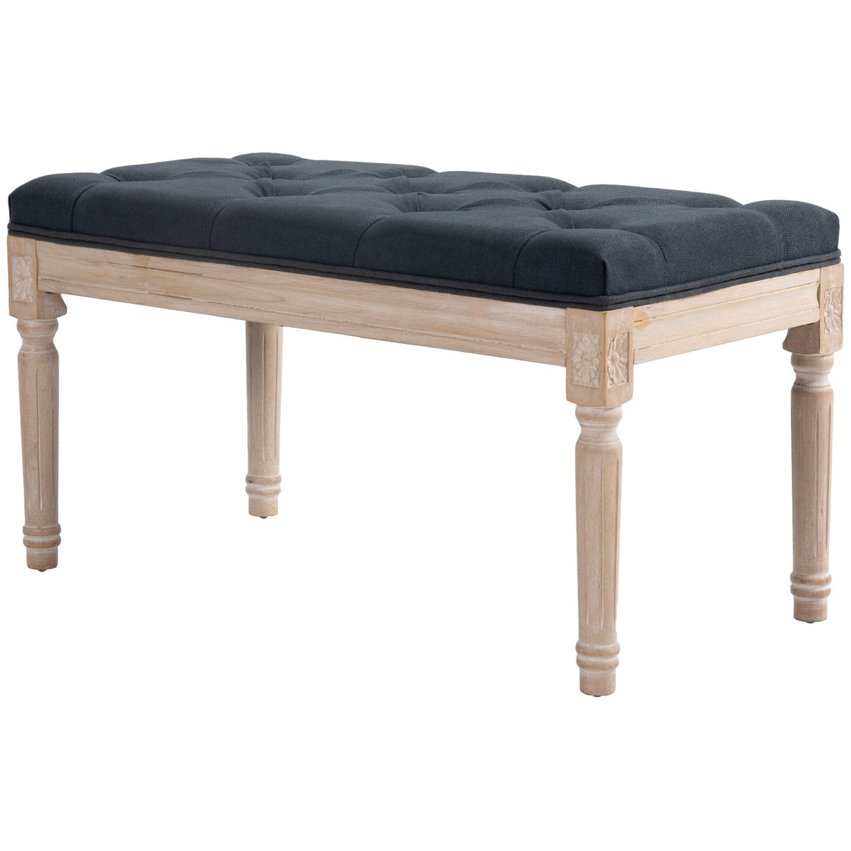 Vintage Upholstered Bench 80X40X43Cm Bench, Bed Bench, Hallway Bench With Buttons, Linen Look, Up To 120Kg, Dark Grey