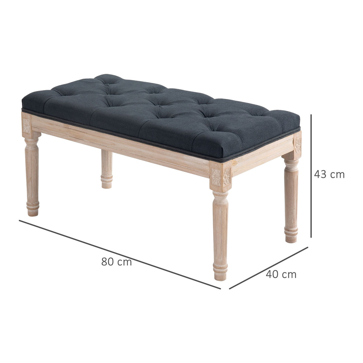 Vintage Upholstered Bench 80X40X43Cm Bench, Bed Bench, Hallway Bench With Buttons, Linen Look, Up To 120Kg, Dark Grey