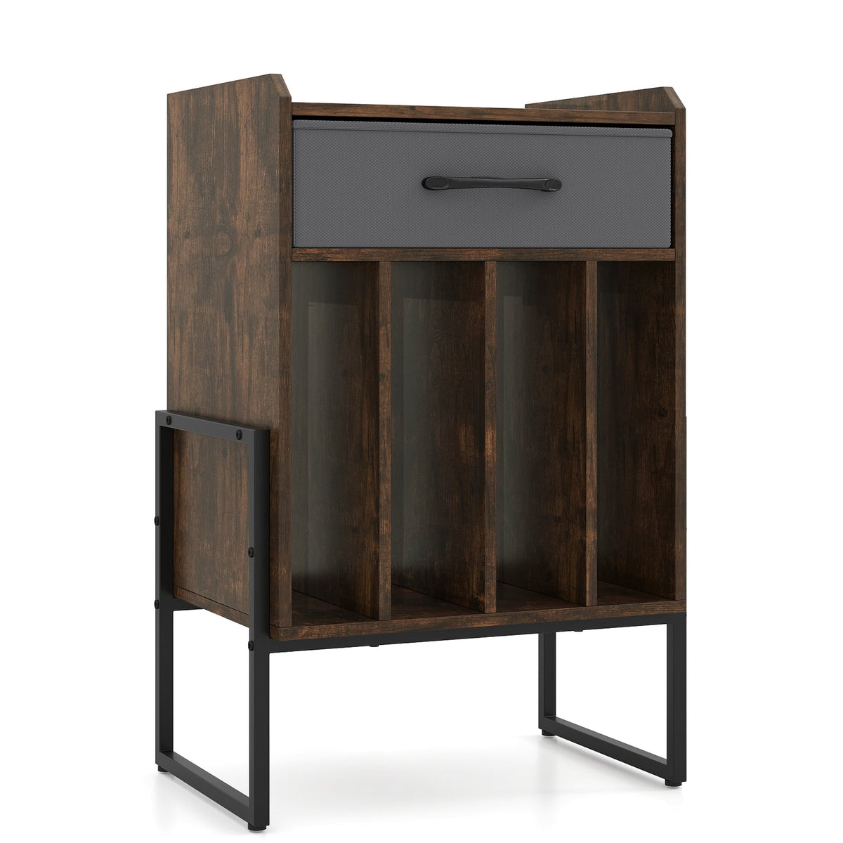 Vinyl Record Stand with 4 Shelves, Brown Retro Design