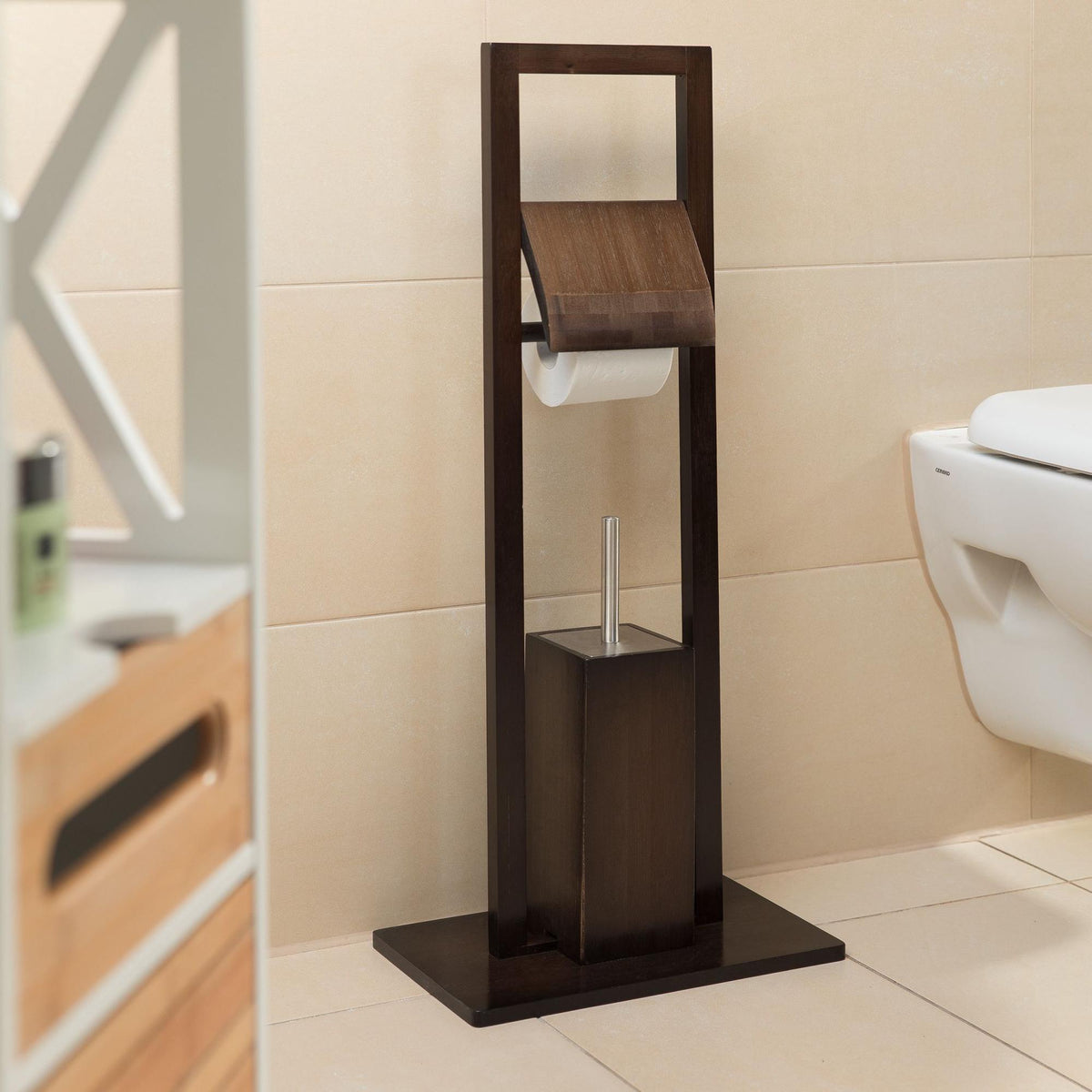 WC chair bamboo dark brown