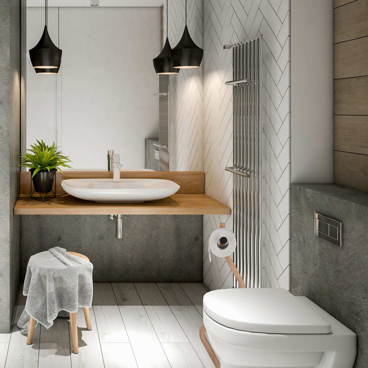 WC chair steel & wooden look