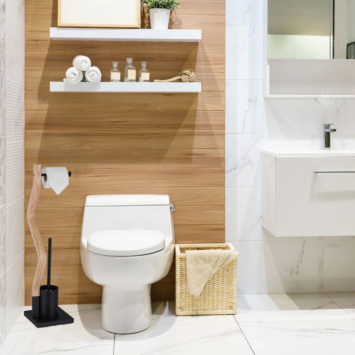 WC chair steel & wooden look