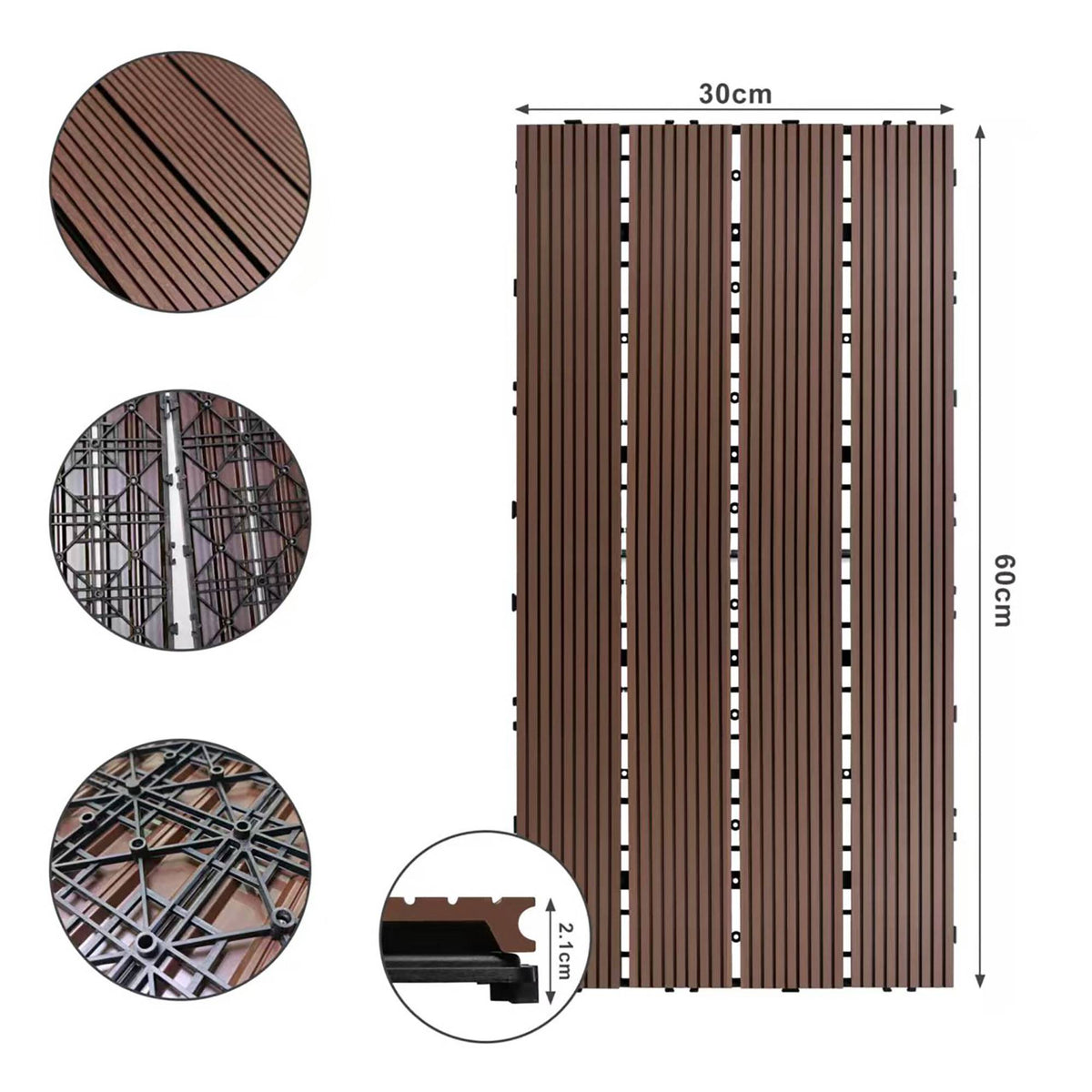 WPC Interlocking Floor Tiles 60x30 cm, Wood Finish