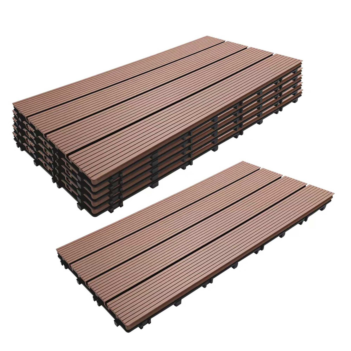 WPC Interlocking Floor Tiles 60x30 cm, Wood Finish