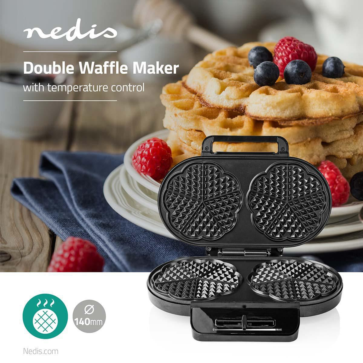 Waffle Iron | 2 x 5 Heart shaped waffles | 12 cm | 1200 W | Automatic temperature control | Metal / Plastic
