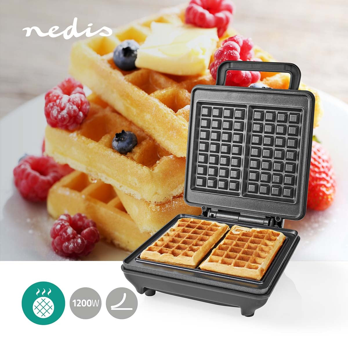 Waffle Iron | Belgian Waffles | 22 x 12.5 cm | 1200 W | Automatic temperature control | ABS / Aluminium