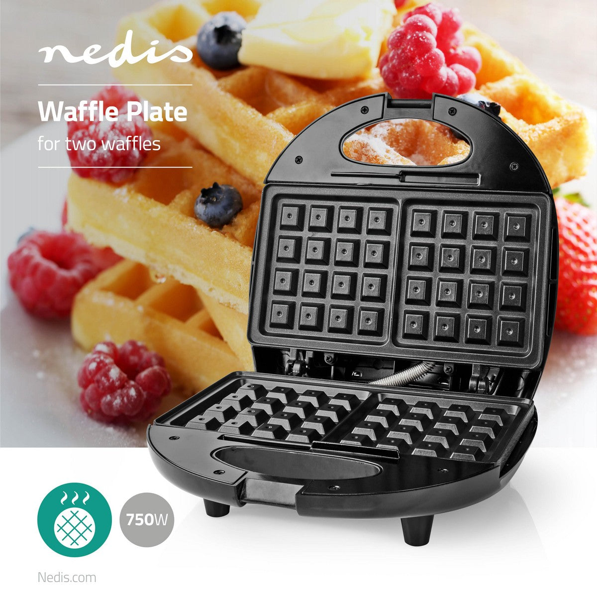 Waffle Iron | Belgian Waffles | 22 x 12 cm | 750 W | Automatic temperature control | Aluminum / Plastic