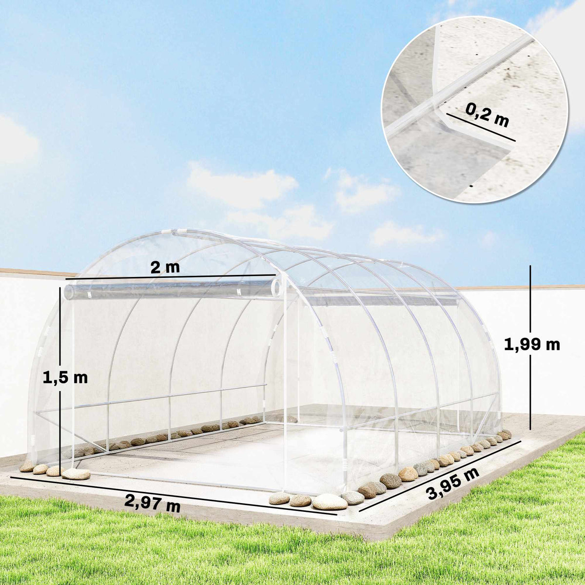 Walk-In Polytunnel Greenhouse, Steel Frame, UV PE Cover