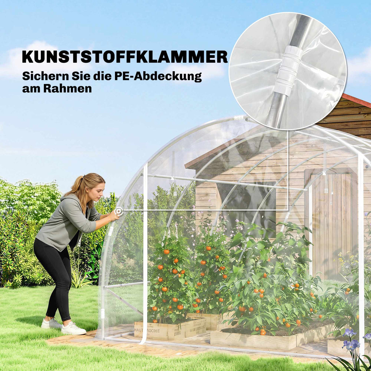 Walk-In Polytunnel Greenhouse, Steel Frame, UV PE Cover