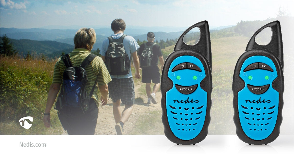 Walkie Talkie Set | 2 handsets | Up to 3 km | Frequency channels: 3 | PTT | Up to 3 hours | Blue / Black