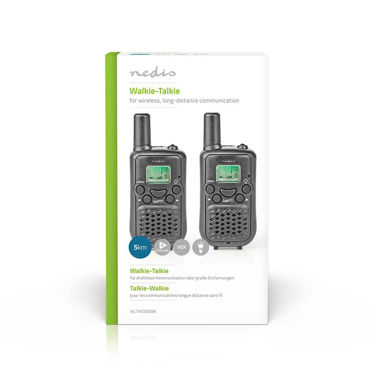 Walkie Talkie Set | 2 handsets | Up to 5 km | Frequency channels: 8 | PTT / VOX | Up to 2.5 hours | Black