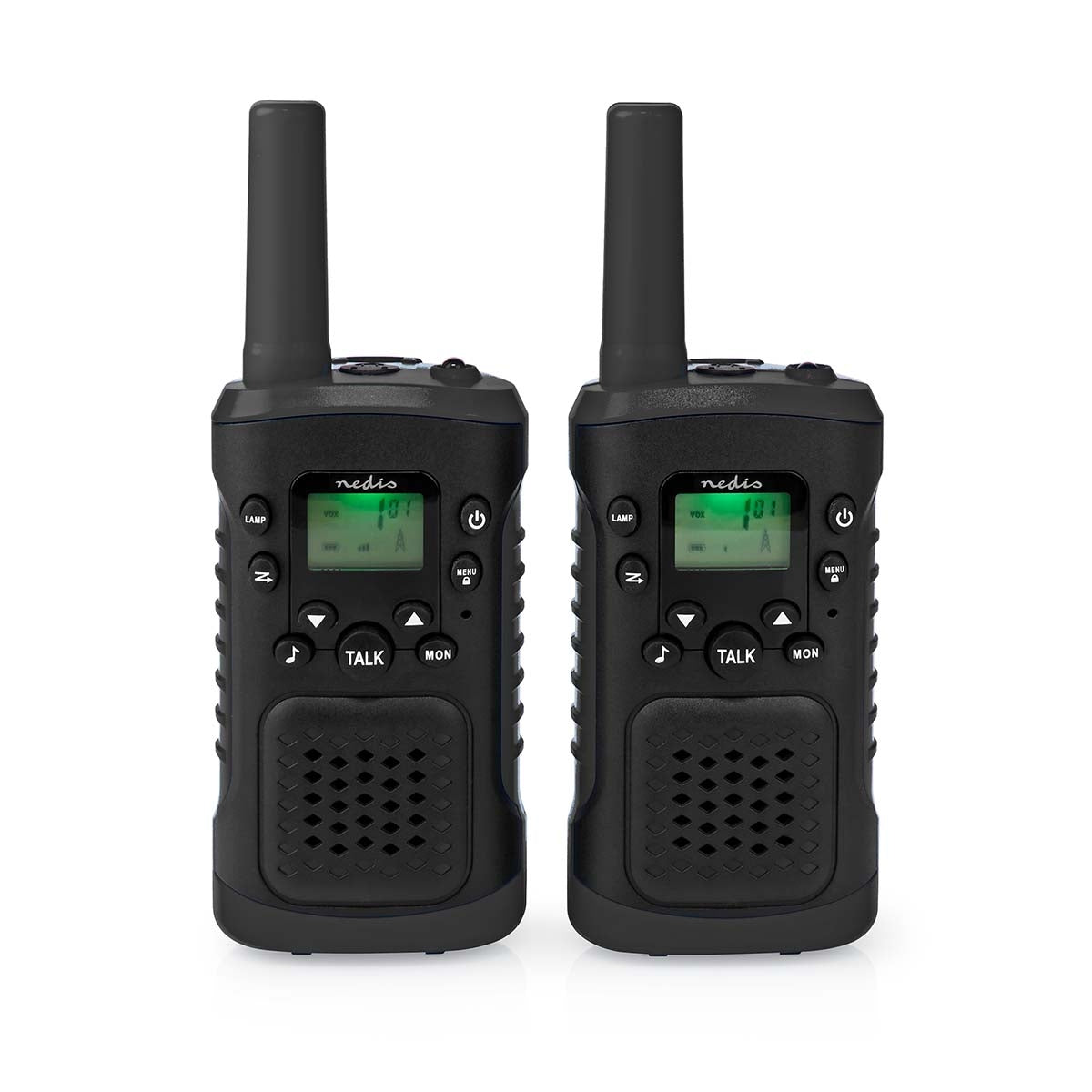 Walkie Talkie Set | 2 handsets | Up to 6 km | Frequency channels: 8 | PTT / VOX | Up to 3 hours | Headphone jack | 2 Headset | Black