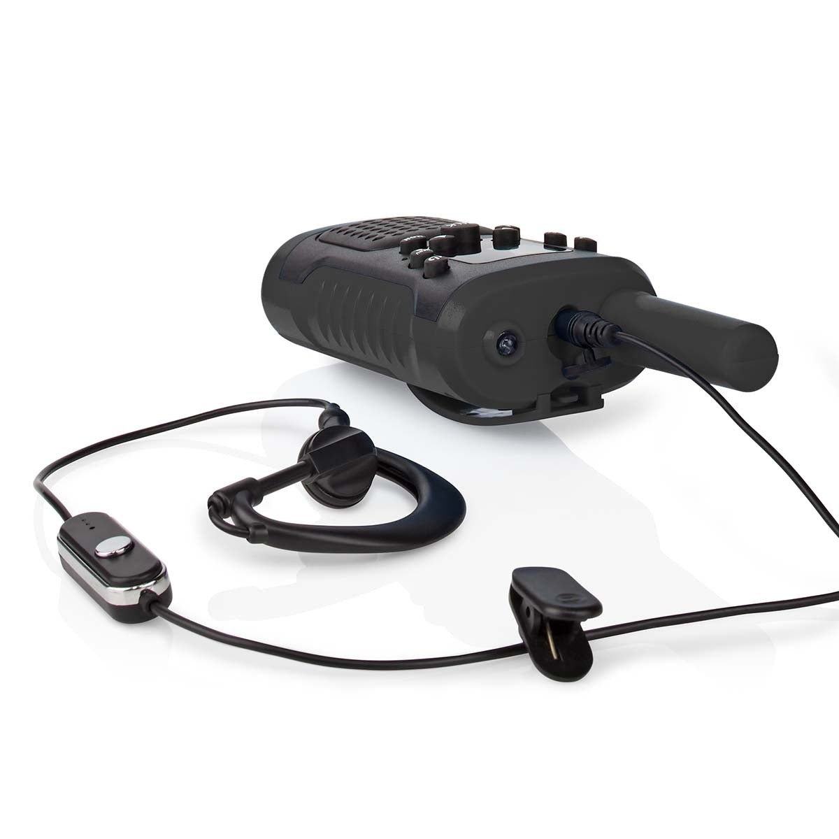 Walkie Talkie Set | 2 handsets | Up to 6 km | Frequency channels: 8 | PTT / VOX | Up to 3 hours | Headphone jack | 2 Headset | Black