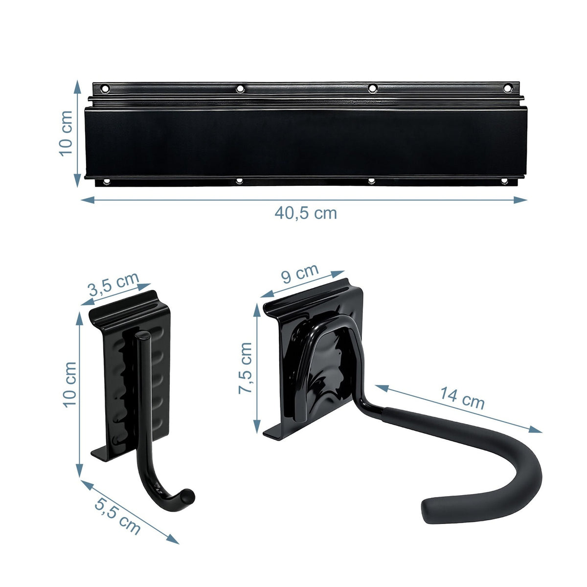 Wall Bike Rack with Rail – Black, Holds Multiple Bikes