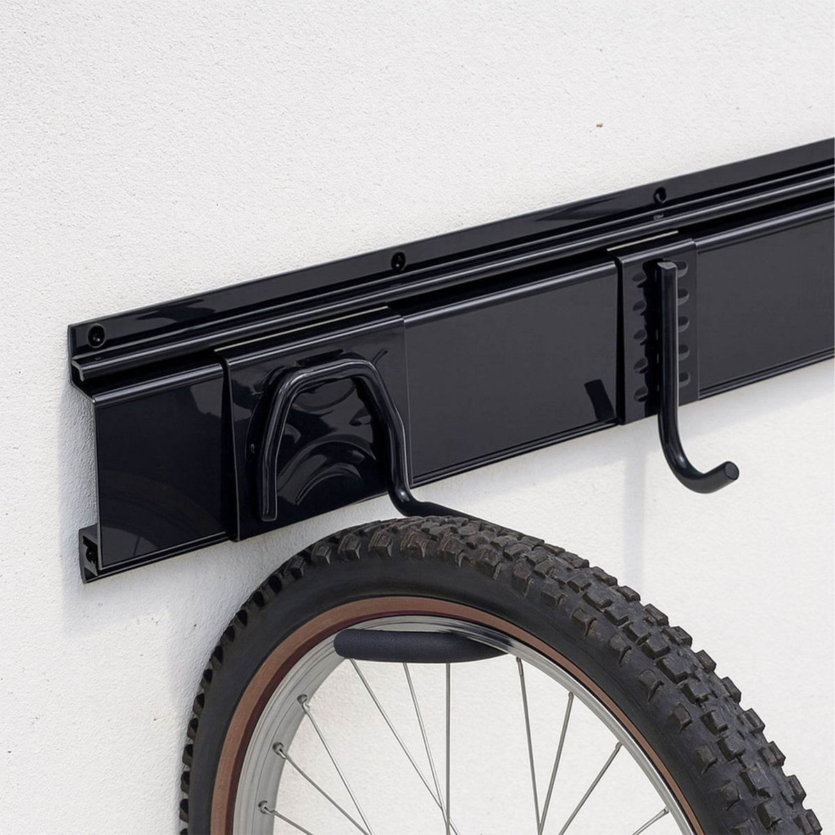 Wall Bike Rack with Rail – Black, Holds Multiple Bikes