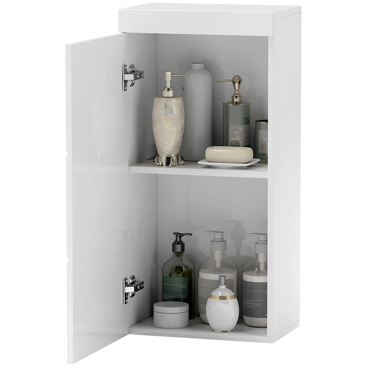 Wall Cabinet with Door, Bathroom Cabinet, Kitchen Cabinet with 2 Levels, Wall Mounted Medicine Cabinet White 37.2 x 24.5 x 76.8 cm