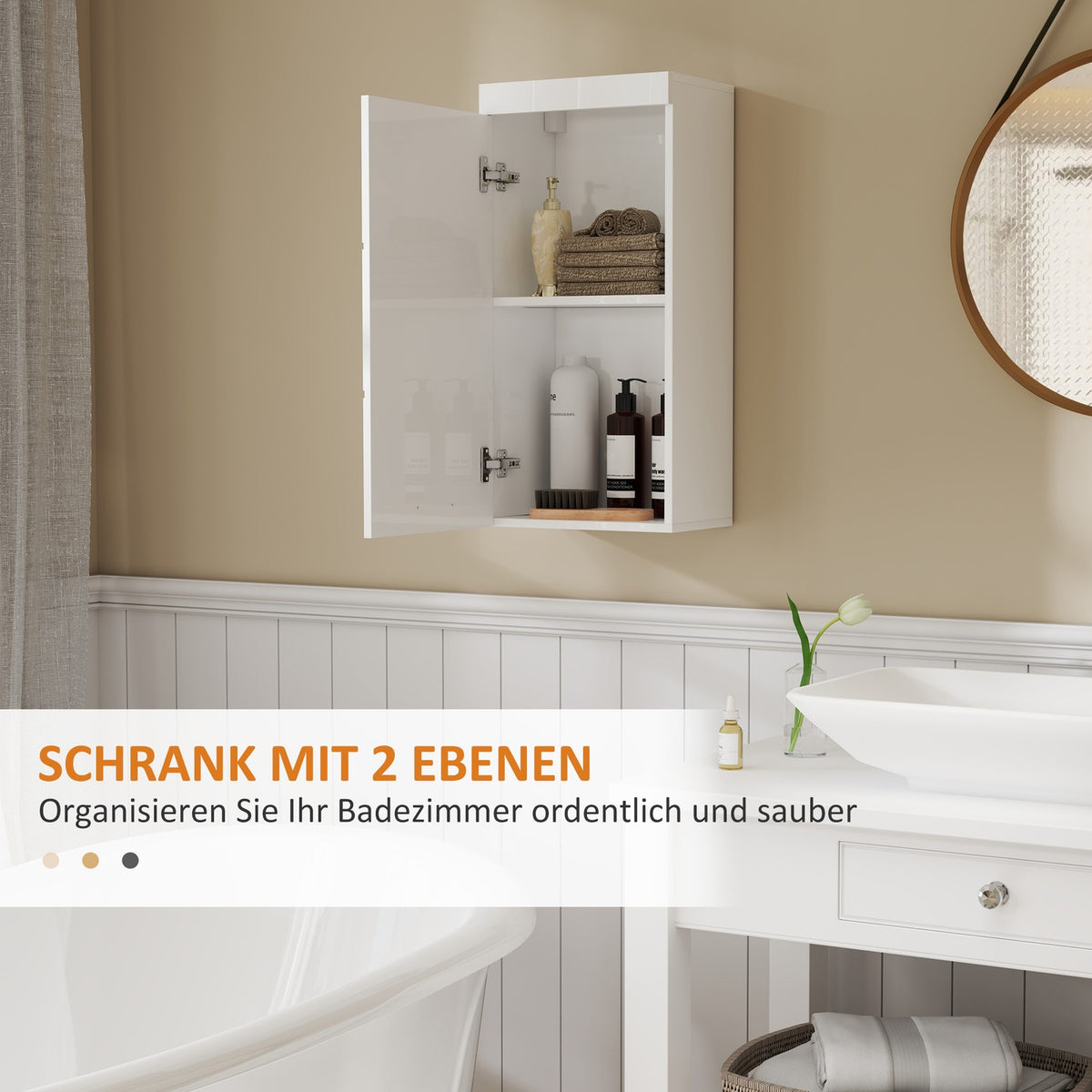 Wall Cabinet with Door, Bathroom Cabinet, Kitchen Cabinet with 2 Levels, Wall Mounted Medicine Cabinet White 37.2 x 24.5 x 76.8 cm