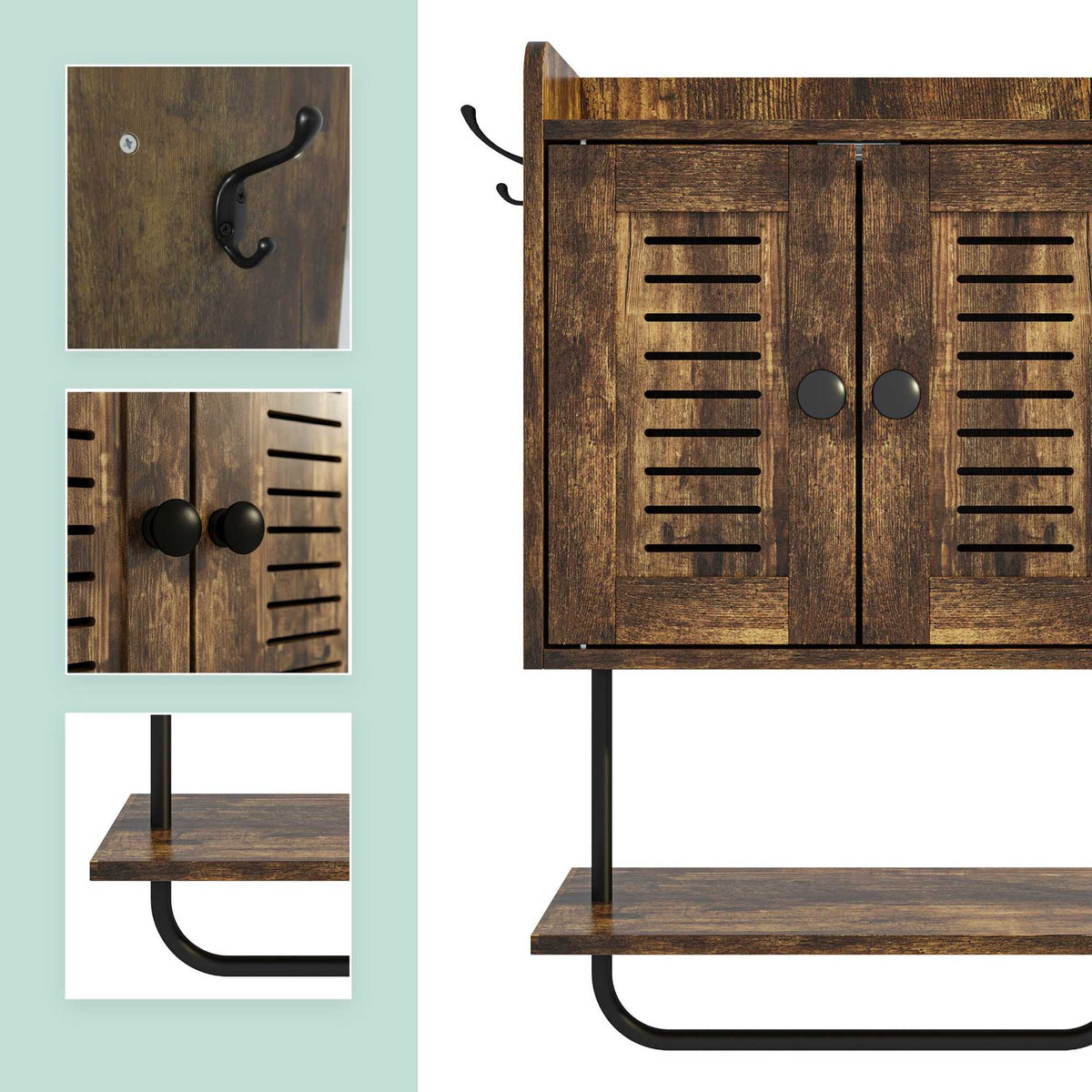 Wall Cabinet with Towel Rail and Hooks