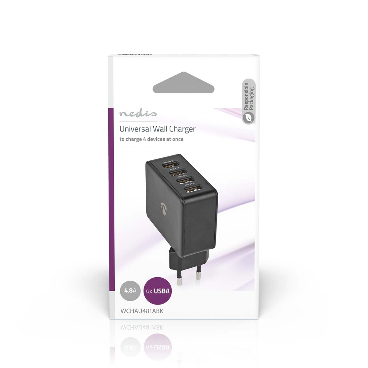 Wall Charger | 24 W| Fast charging function | 4x 2.4 A| Number of outputs: 4 | 4x USB-A | Without cable | Single Voltage Output