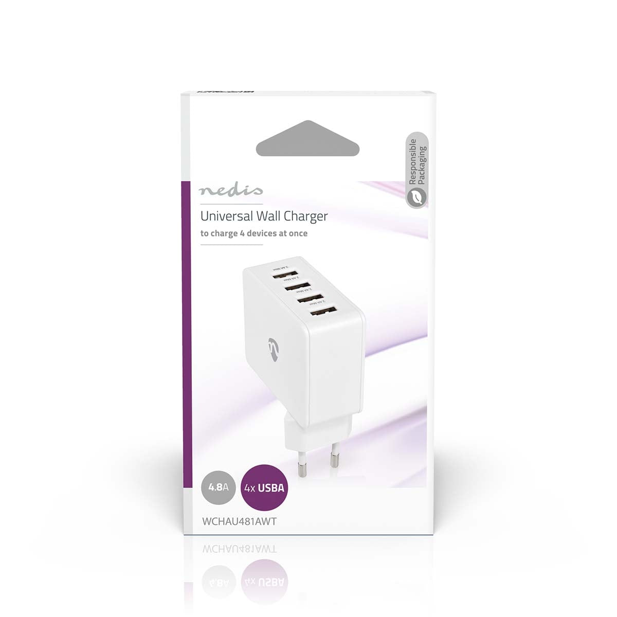 Wall Charger | 24 W| Fast charging function | 4x 2.4 A| Number of outputs: 4 | 4x USB-A | Without cable | Single Voltage Output