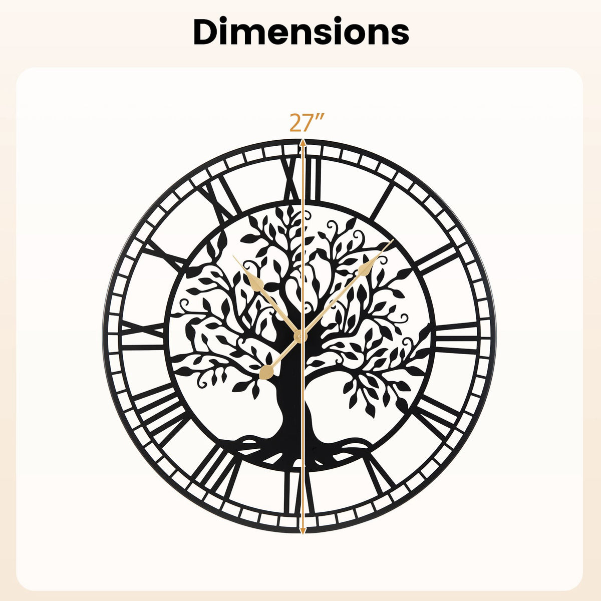 Wall Clock 27-Inch Tree of Life, Metal, Silent Quartz