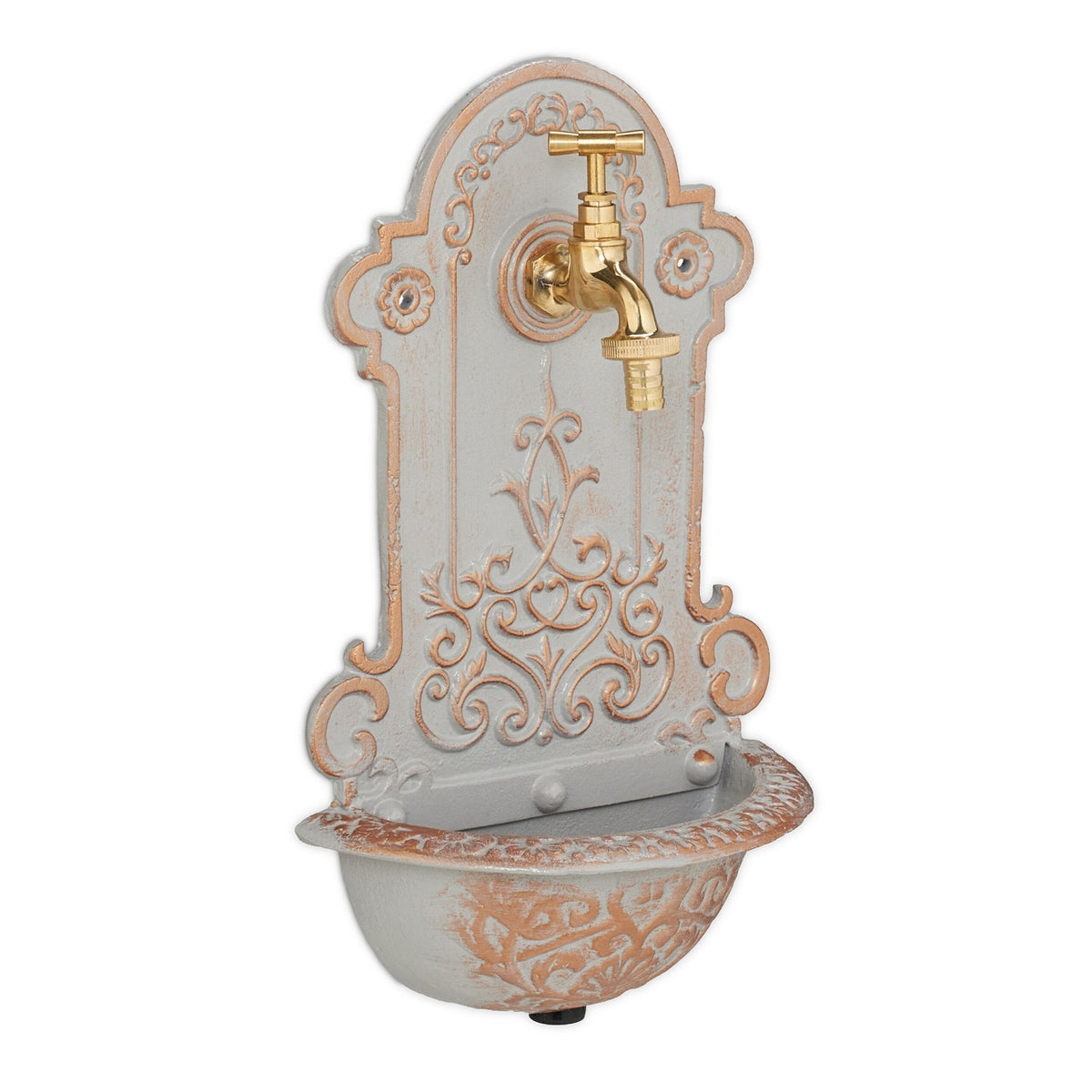 Wall Fountain with Tap, Gold and Grey Cast Iron