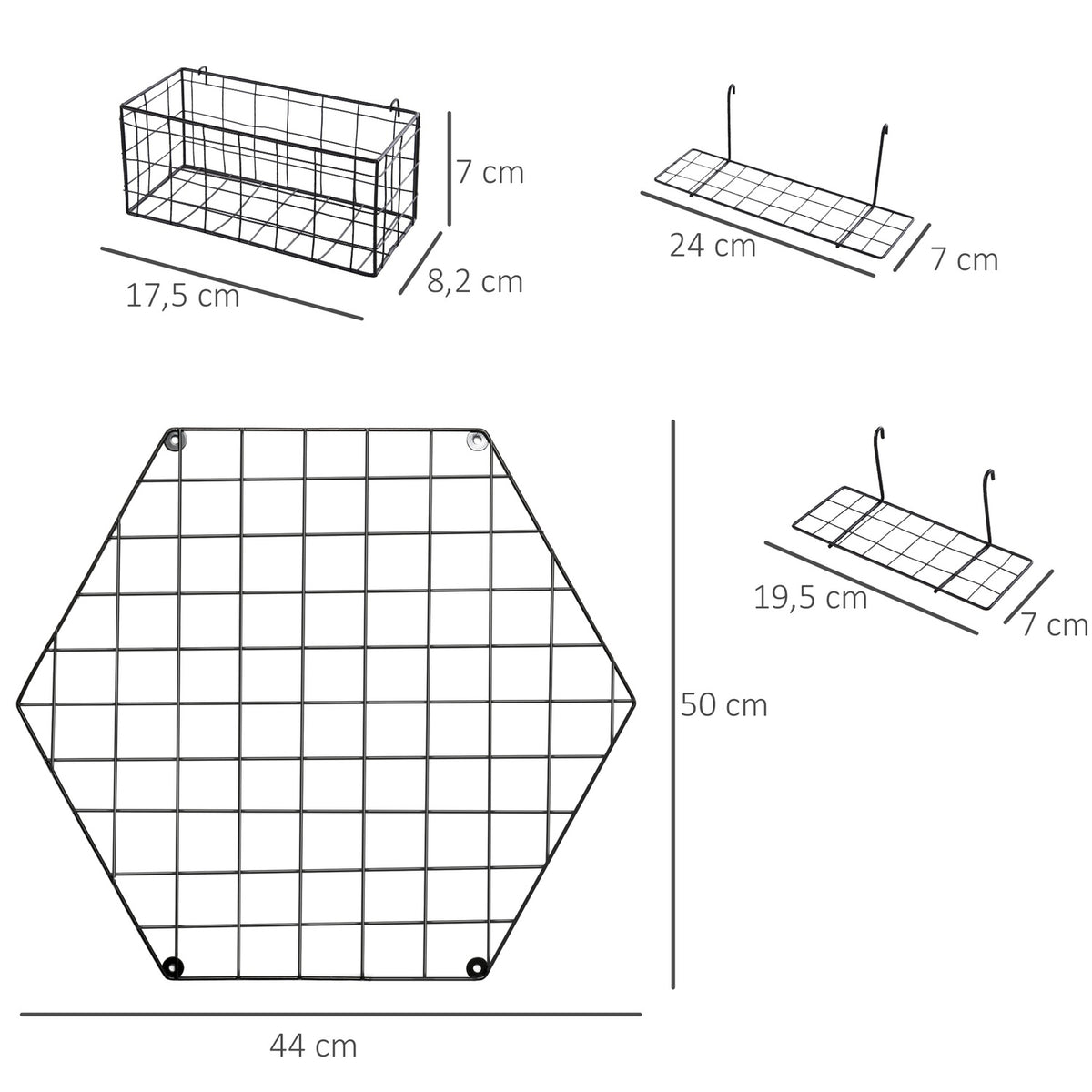 Wall Grid Wall Decor Diy Picture Shelf, Metal, Black, 50X44X8Cm, For Photos & Notes