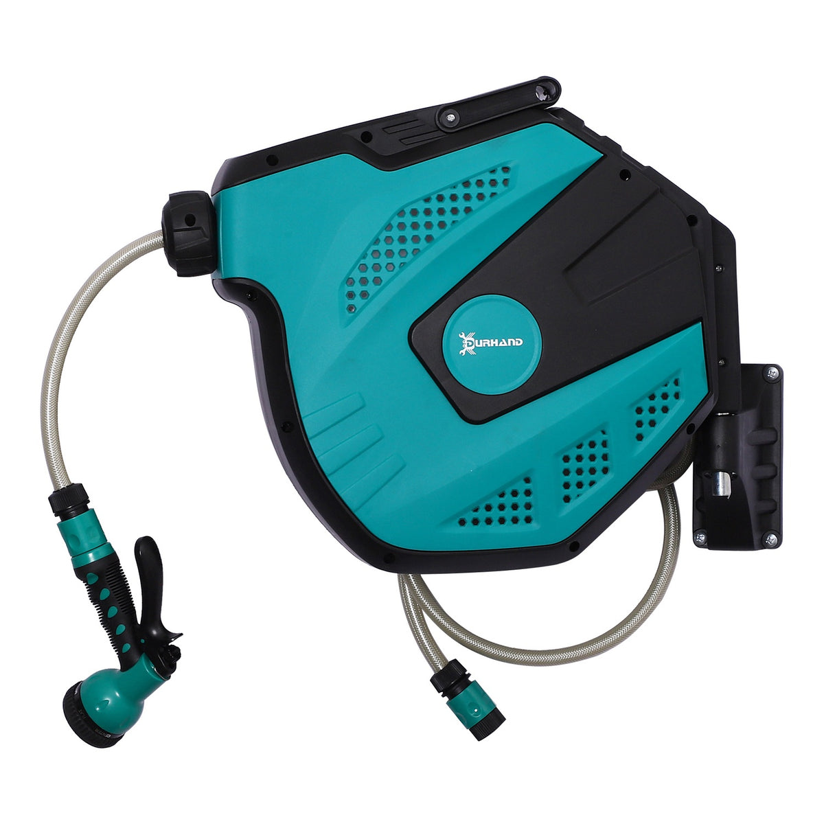 Wall Hose Box, Hose Reel, Swivels 180° With Multi-Shower, Frost Protection -5–45 °C, Plastic, Green + Black, 15 M