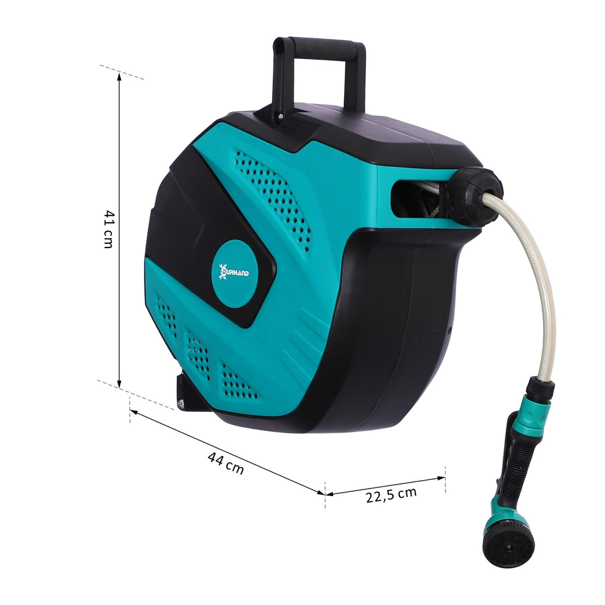 Wall Hose Box, Hose Reel, Swivels 180° With Multi-Shower, Frost Protection -5–45 °C, Plastic, Green + Black, 15 M