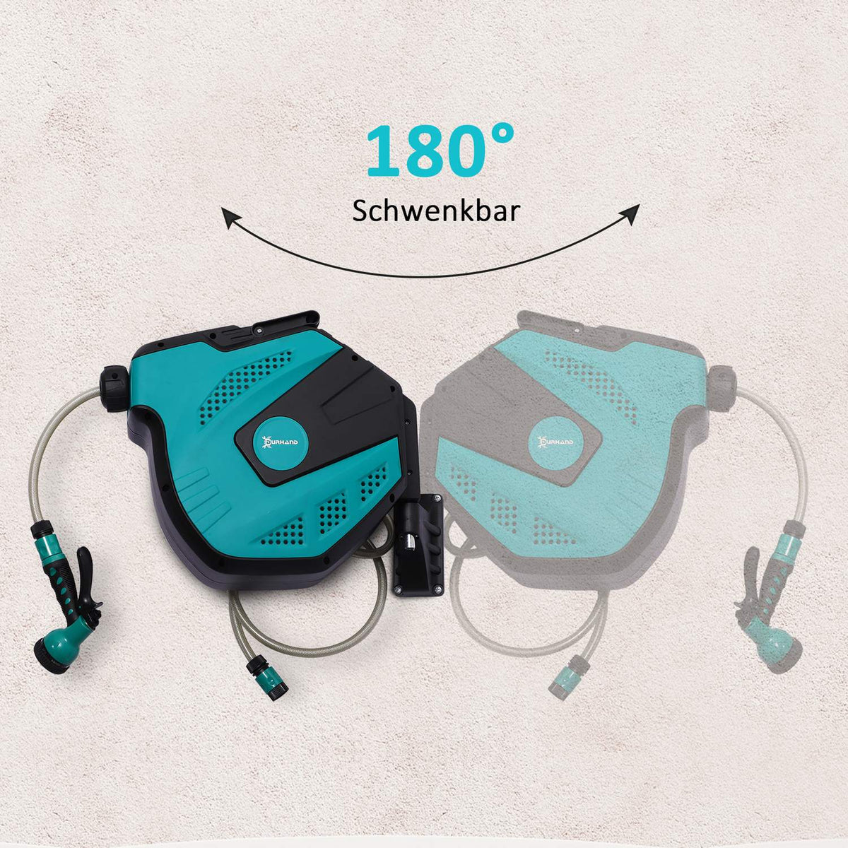 Wall Hose Box, Hose Reel, Swivels 180° With Multi-Shower, Frost Protection -5–45 °C, Plastic, Green + Black, 15 M