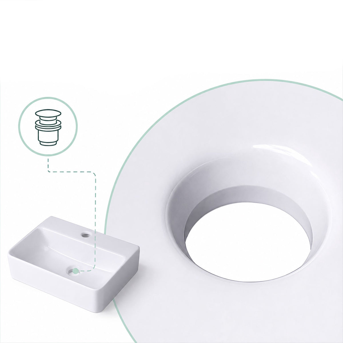 Wall-Hung Ceramic Basin with Tap Hole, 37 x 27 cm