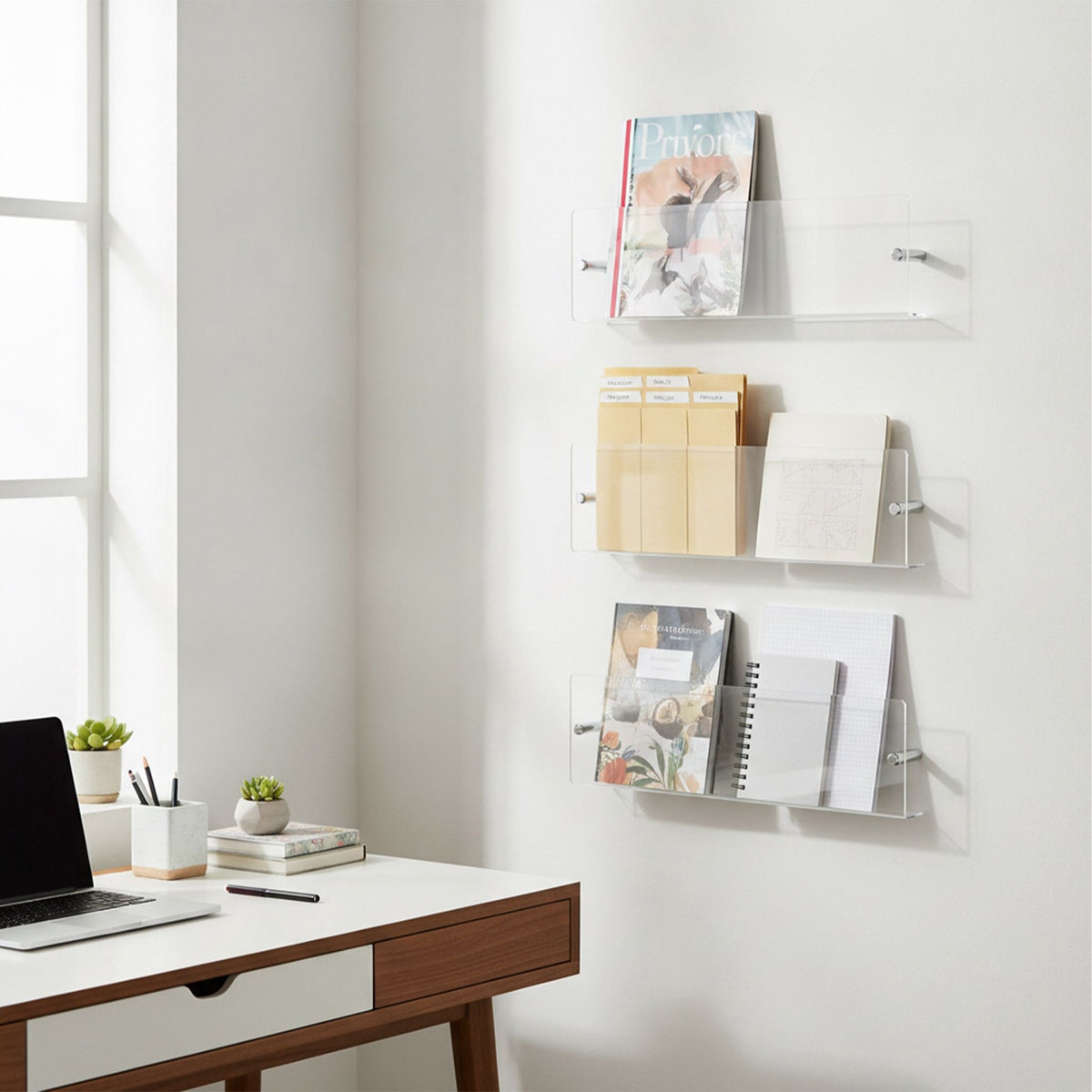 Wall Magazine Holders, Set of 3 – Acrylic, Metal, M Size