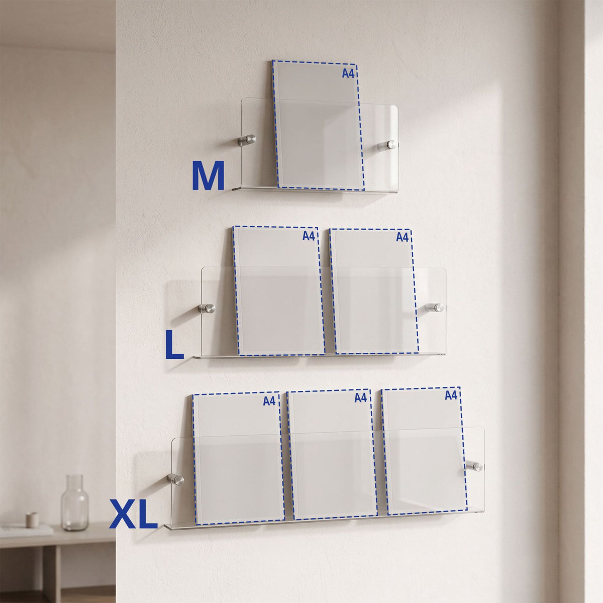 Wall Magazine Holders, Set of 3 – Acrylic, Metal, M Size