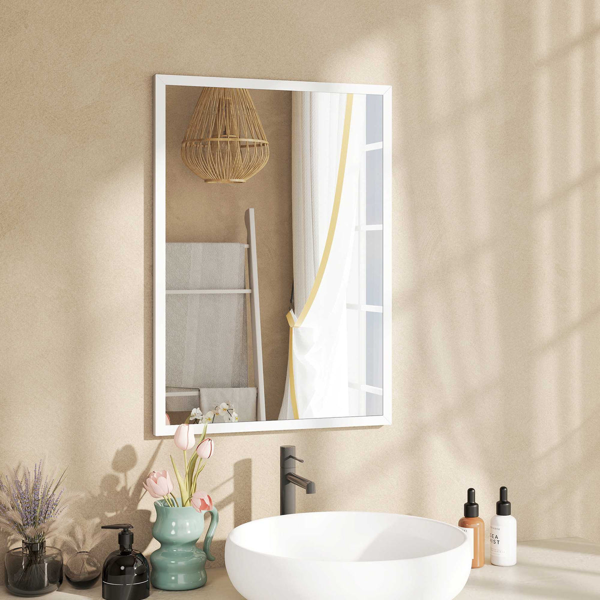 Wall Mirror 50x70 cm, MDF Frame, Easy Mounting