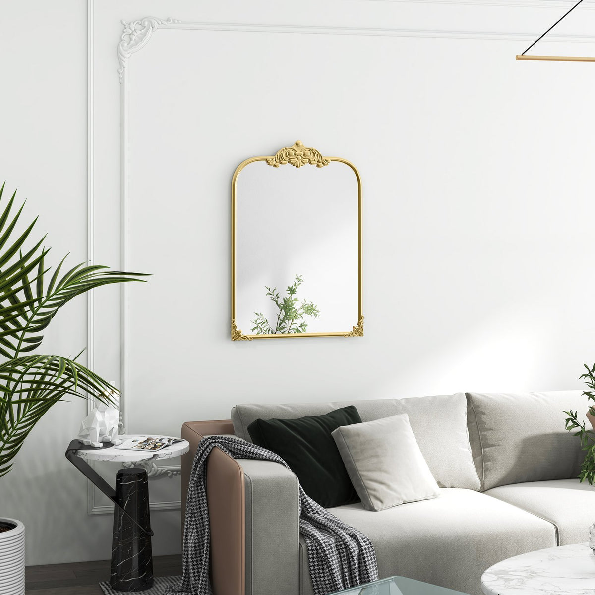 Wall Mirror 60x87cm Baroque Style Bathroom Mirror Decorative Mirror with Metal Frame for Living Room Bedroom Gold