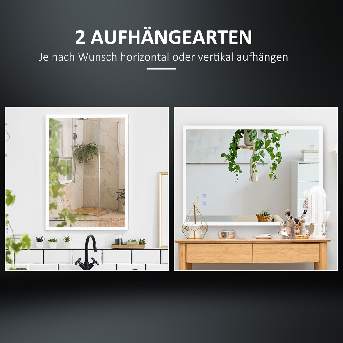 Wall Mirror Bathroom Mirror With Led Lighting And Anti-Fog Function, Ip44 Waterproof, Aluminum Alloy