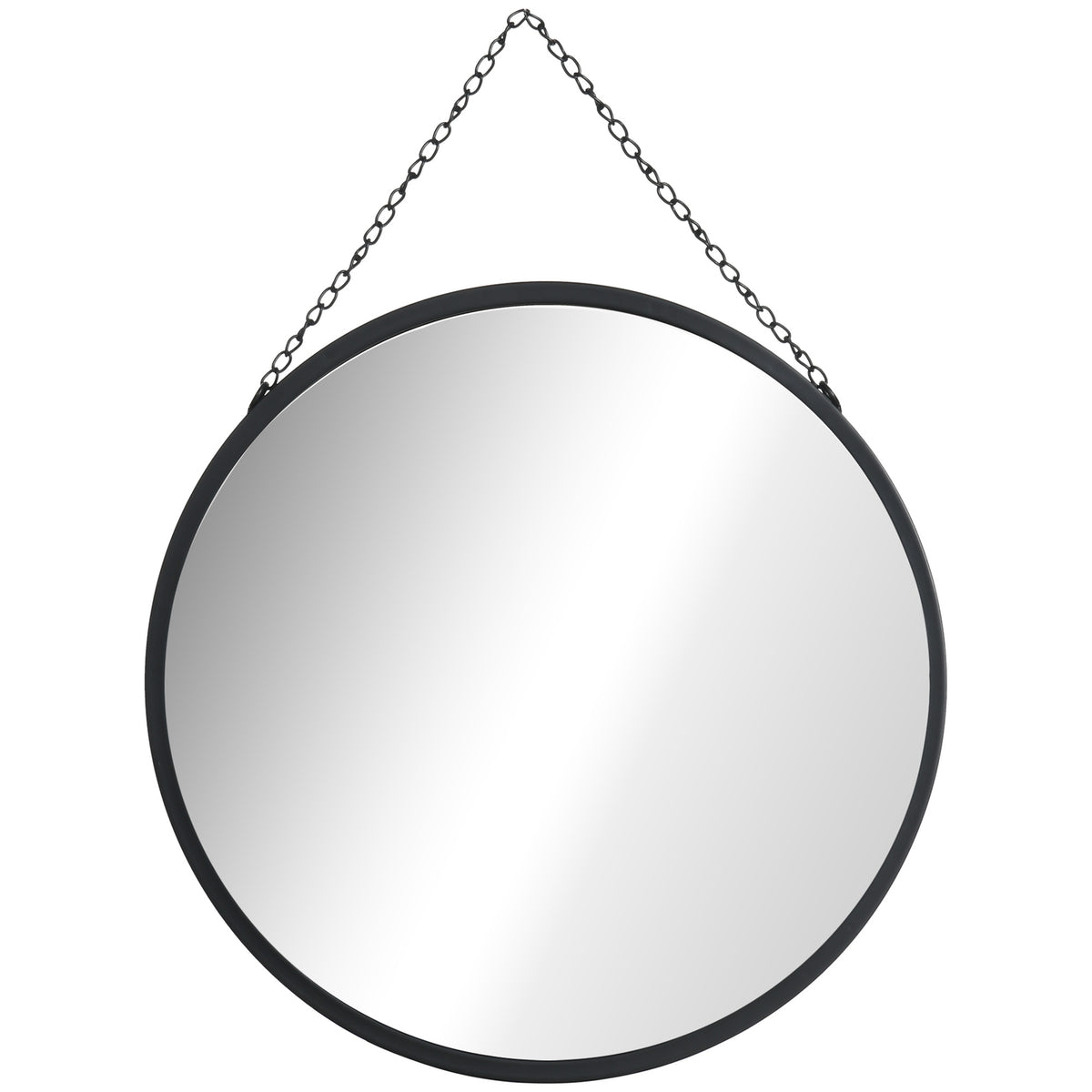 Wall Mirror Make-Up Mirror Round Mirror Ø 50 Cm With Decorative Suspension, Black Metal & Glass