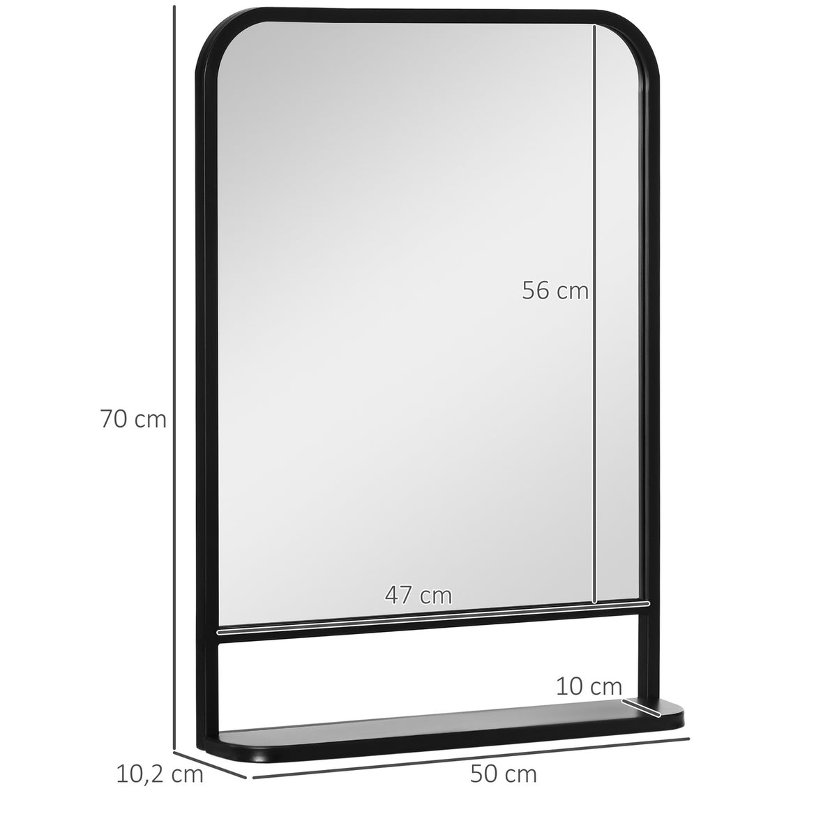 Wall Mirror With Shelf 70X50Cm, Modern, Elegant, For Living Room, Rectangular, Black