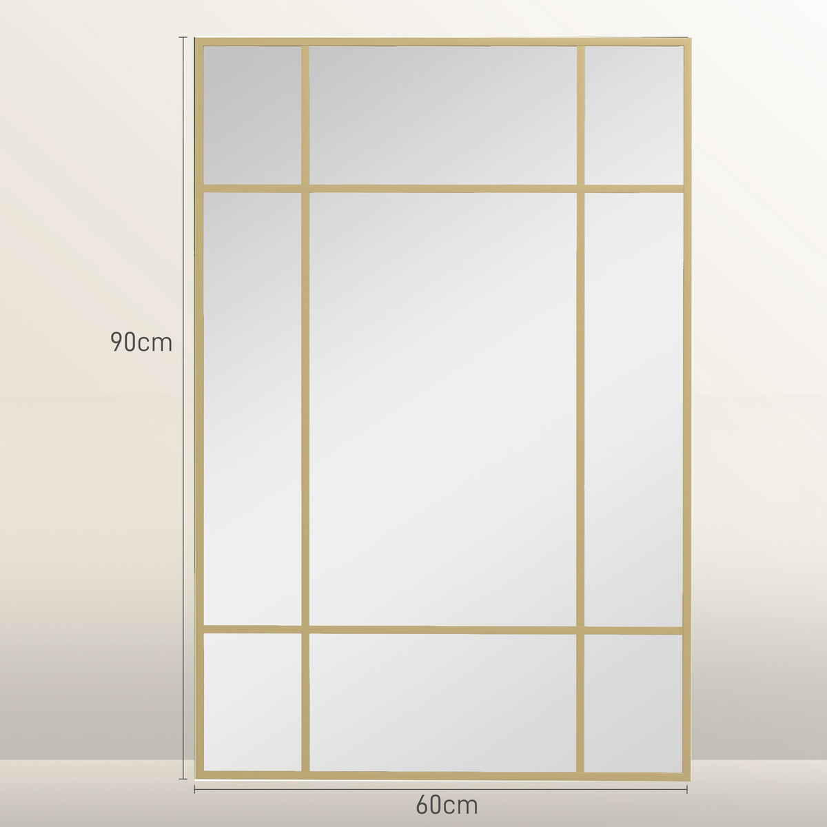 Wall Mirror with Gold Metal Frame, 90x60 cm