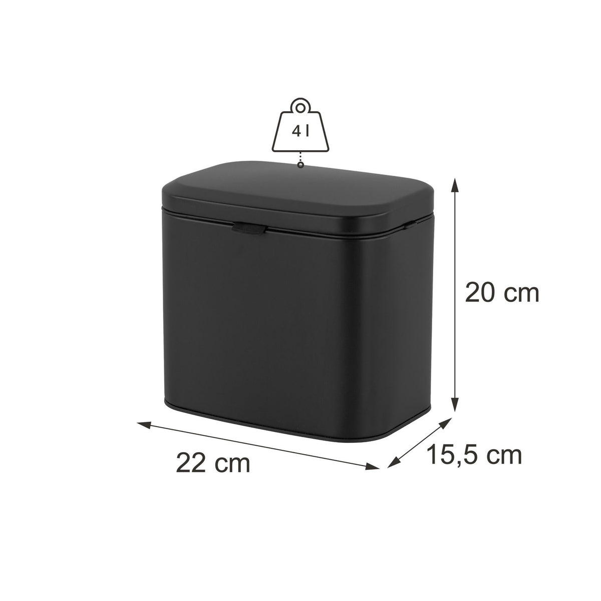 Wall-Mount Black Bin, 4L – Kitchen & Bathroom Use