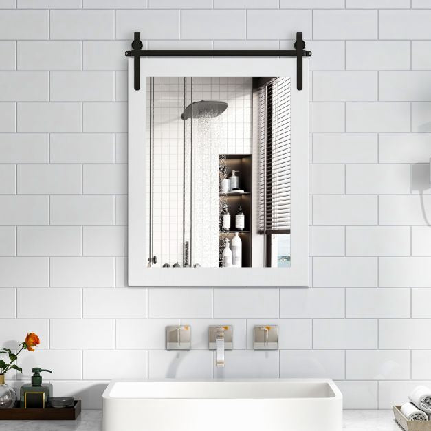 Wall Mount Mirror 30 x 22 Inch, White Wood Frame