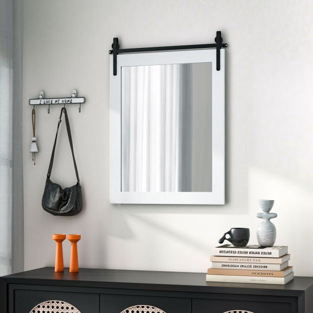 Wall Mount Mirror 30 x 22 Inch, White Wood Frame