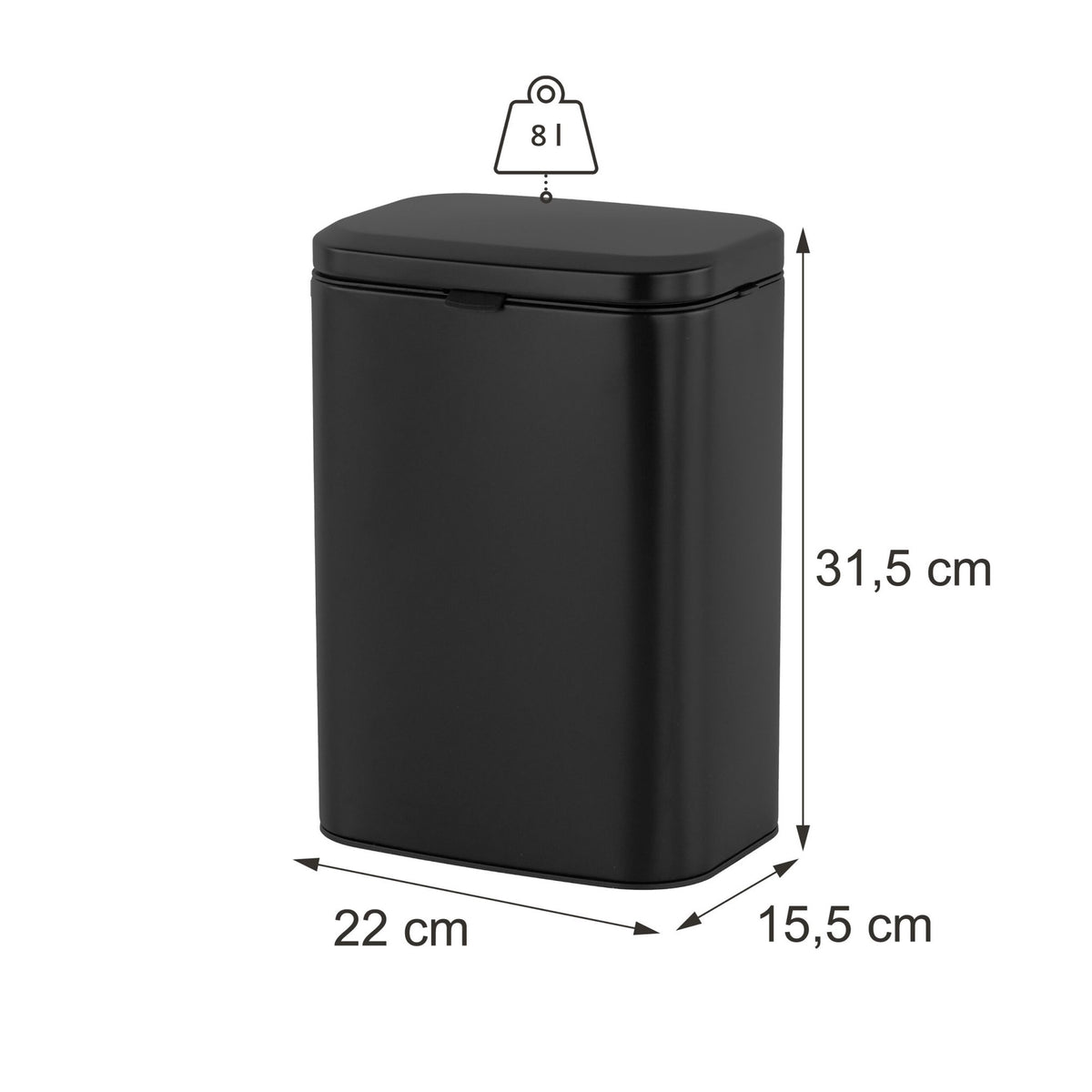 Wall-Mount Waste Bin, Black, 8L, Removable Inner Bin