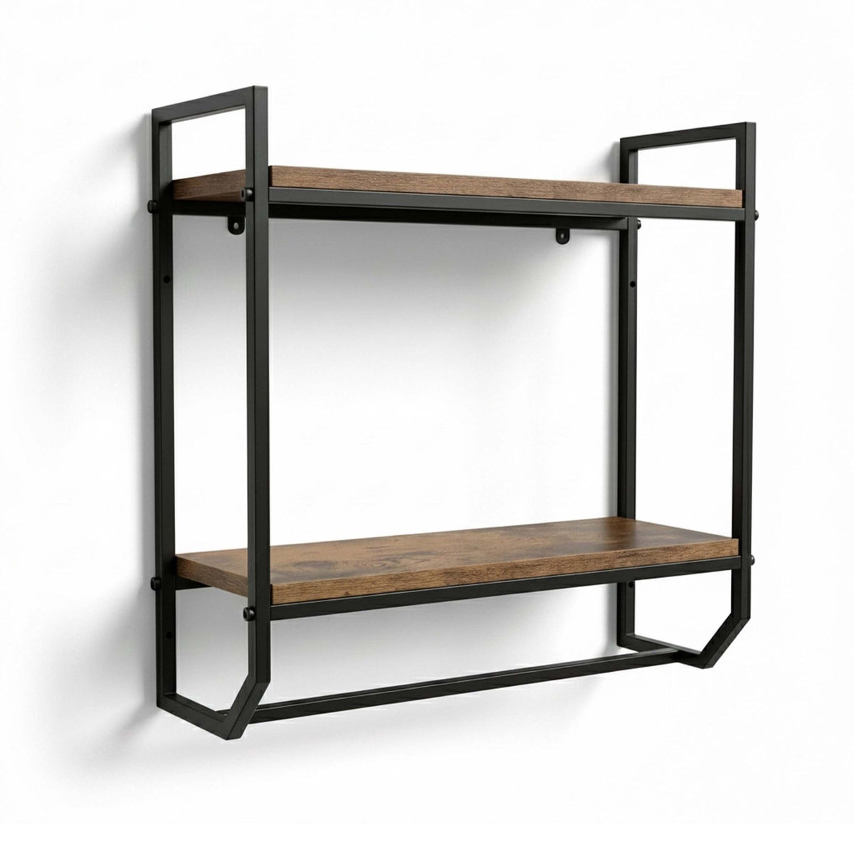 Wall-Mounted 2-Tier Shelf with Towel Rail – Brown