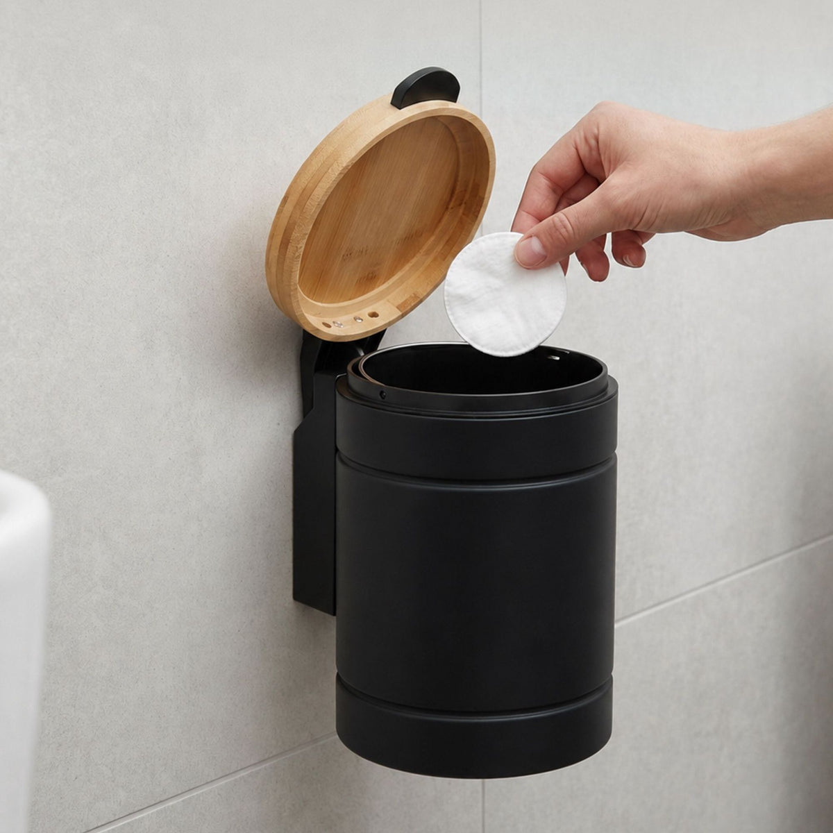 Wall-Mounted 3L Cosmetic Bin, Black – Soft-Close Lid
