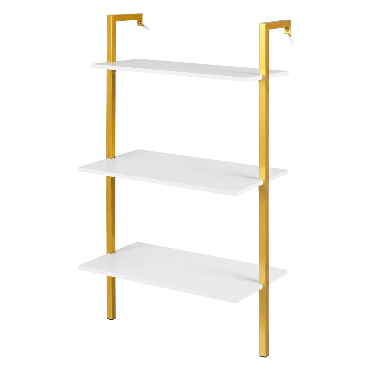 Wall-Mounted 3-Tier Shelf with Metal Frame, White
