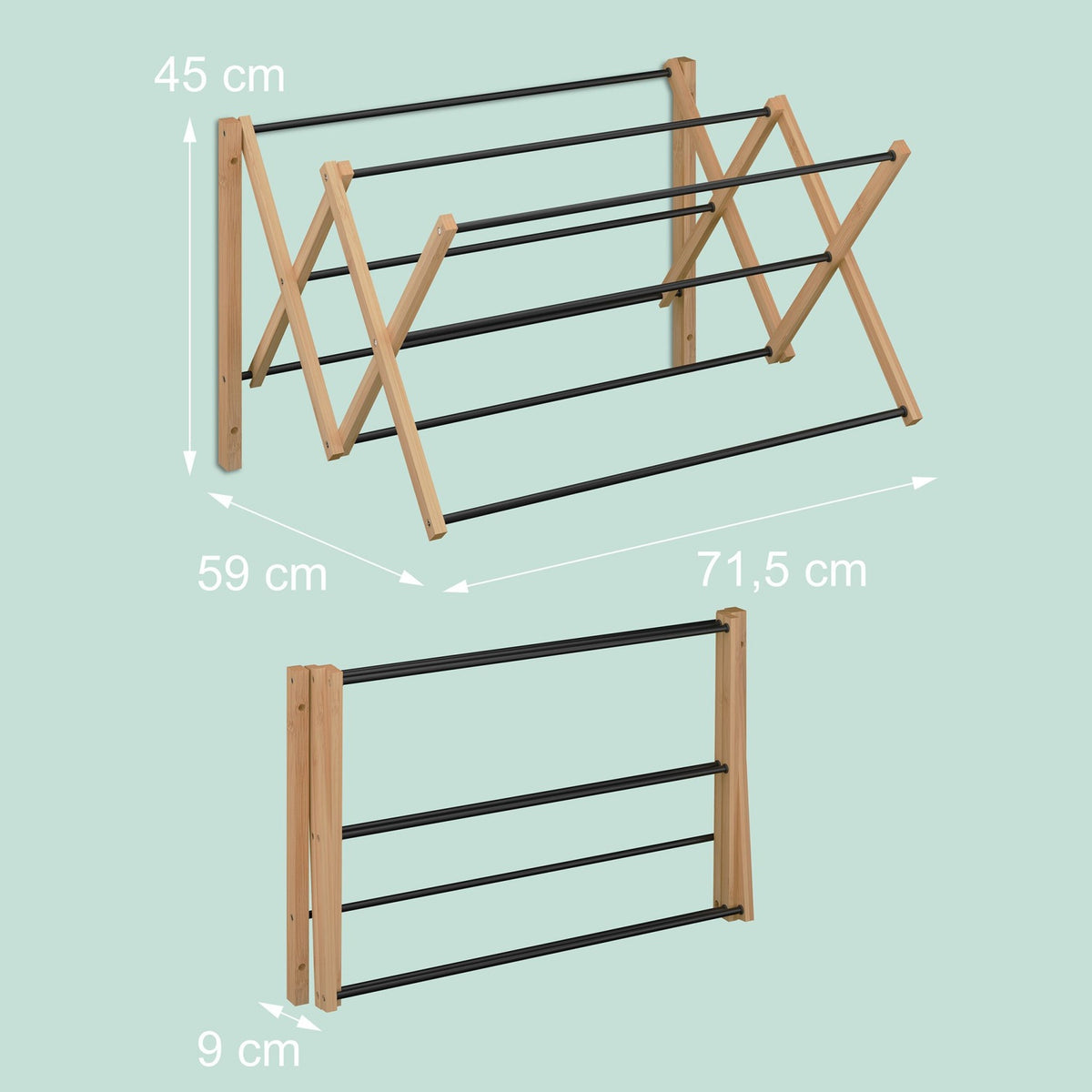 Wall-Mounted Bamboo Metal Drying Rack – Extendable